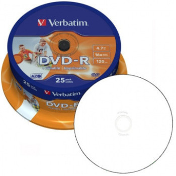 Диск DVD-R Verbatim 4.7GB 16x AZO Wide Printable Surface, саке 25