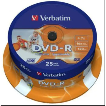 Диск Verbatim DVD-R AZO 4.7GB 16X WIDE PRINTABLE SURFACE Cake/25